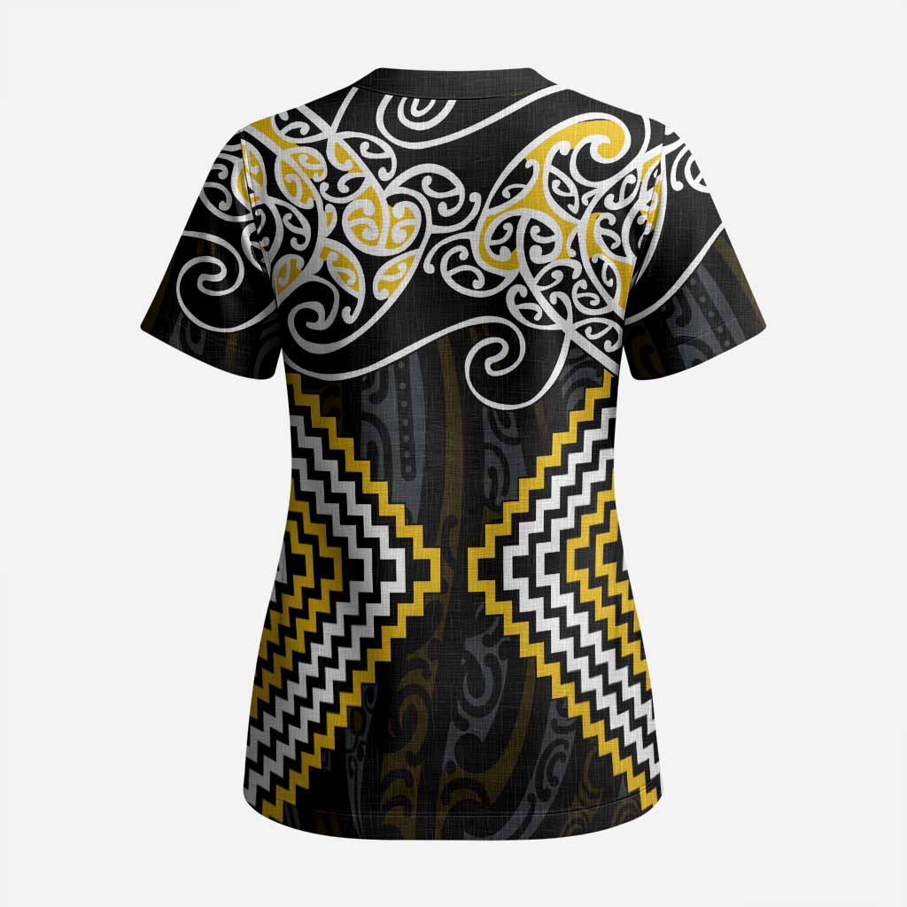 Gold Aotearoa Tukutuku Manawa Tapu Scrub Top Ta Moko Toi Maori - Aussie Hoodie
