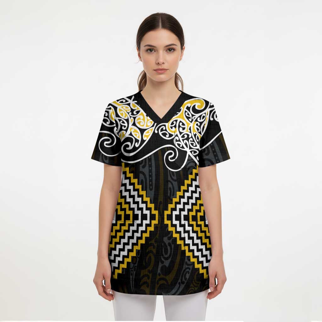 Gold Aotearoa Tukutuku Manawa Tapu Scrub Top Ta Moko Toi Maori - Aussie Hoodie
