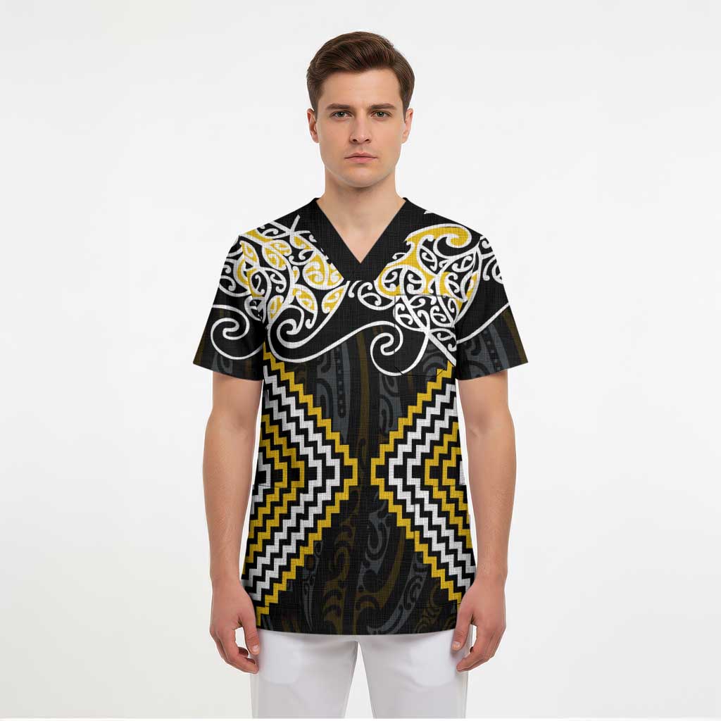 Gold Aotearoa Tukutuku Manawa Tapu Scrub Top Ta Moko Toi Maori - Aussie Hoodie