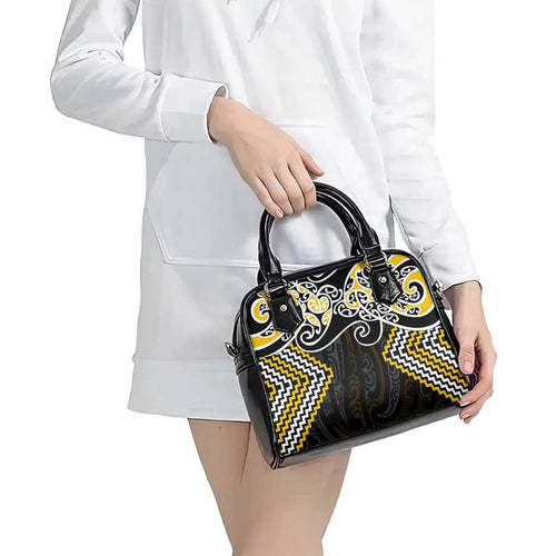 Gold Aotearoa Tukutuku Manawa Tapu Shoulder Handbag Ta Moko Toi Maori