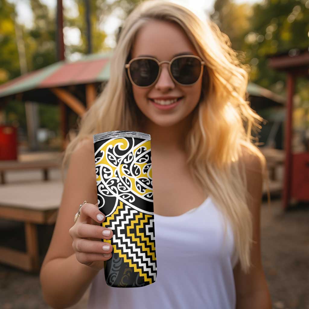 Gold Aotearoa Tukutuku Manawa Tapu Skinny Tumbler Ta Moko Toi Maori
