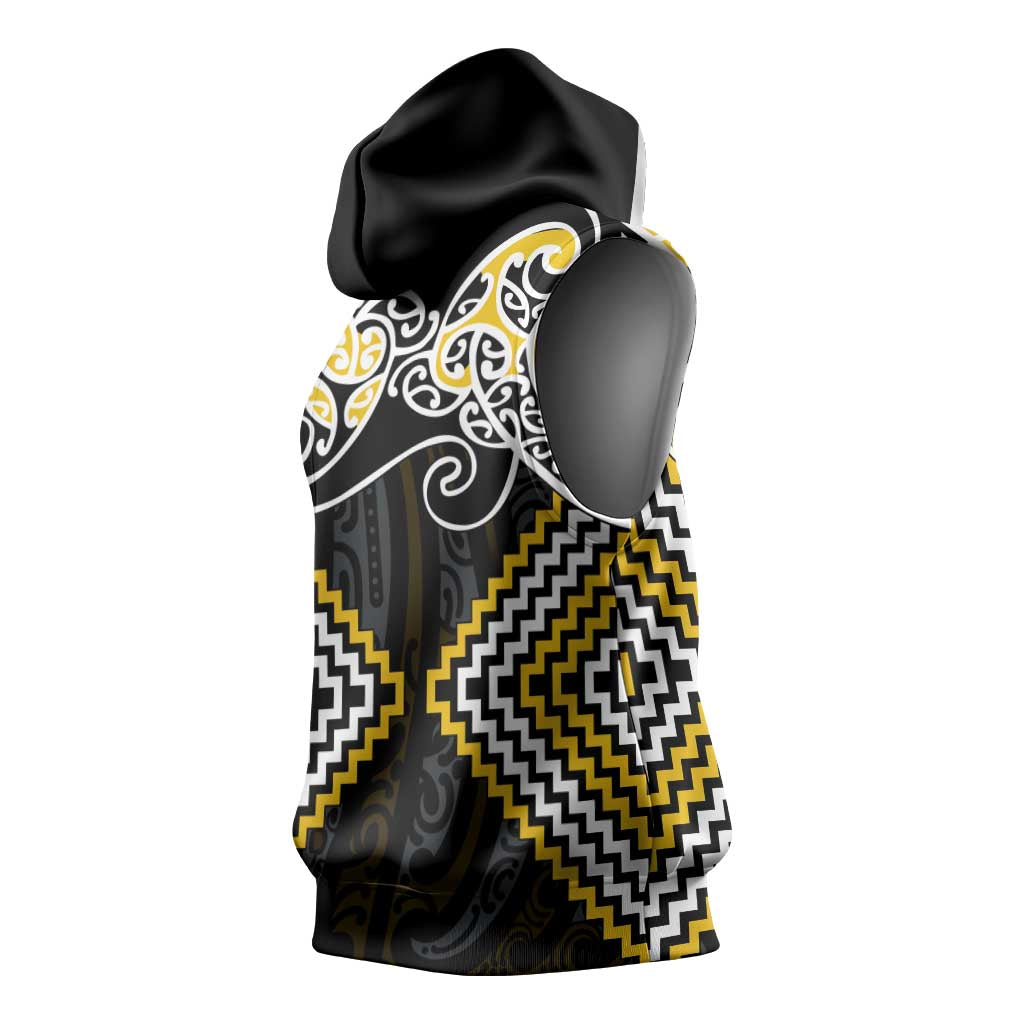Gold Aotearoa Tukutuku Manawa Tapu Sleeveless Hoodie Ta Moko Toi Maori - Aussie Hoodie