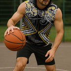 Gold Aotearoa Tukutuku Manawa Tapu Sleeveless Hoodie Ta Moko Toi Maori - Aussie Hoodie