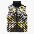 Gold Aotearoa Tukutuku Manawa Tapu Sleeveless Puffer Jacket Ta Moko Toi Maori - Aussie Hoodie