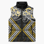 Gold Aotearoa Tukutuku Manawa Tapu Sleeveless Puffer Jacket Ta Moko Toi Maori - Aussie Hoodie