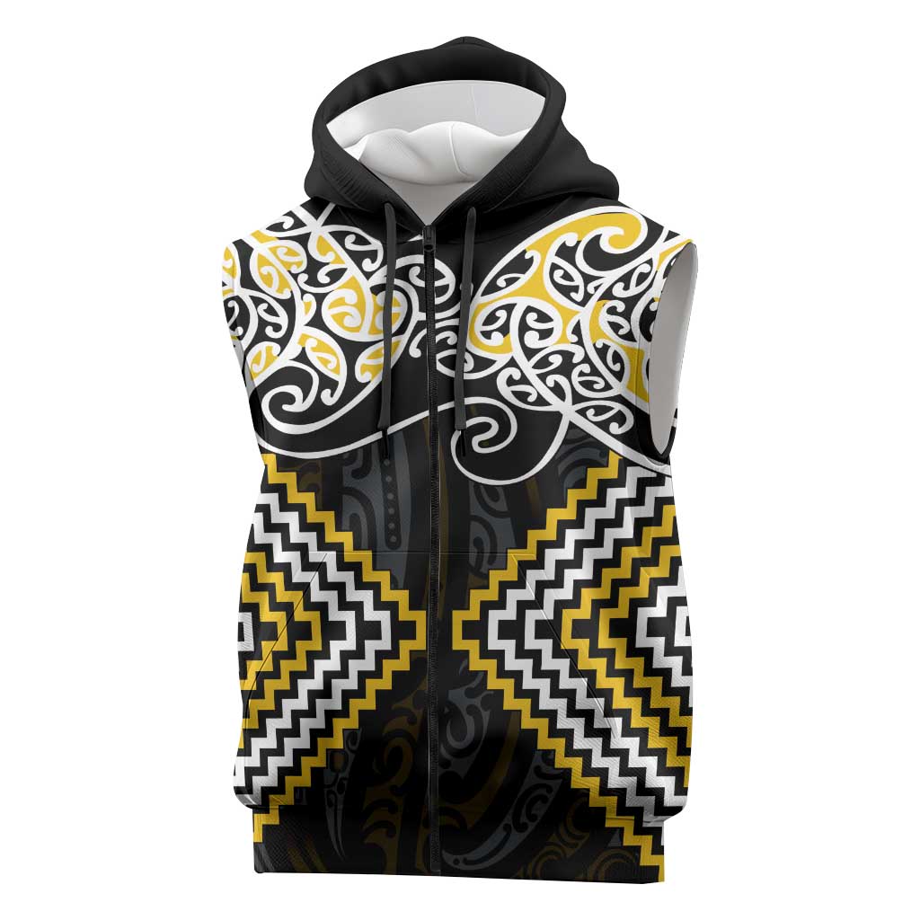 Gold Aotearoa Tukutuku Manawa Tapu Sleeveless Zip Hoodie Ta Moko Toi Maori LT9