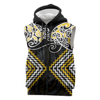 Gold Aotearoa Tukutuku Manawa Tapu Sleeveless Zip Hoodie Ta Moko Toi Maori LT9
