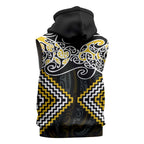 Gold Aotearoa Tukutuku Manawa Tapu Sleeveless Zip Hoodie Ta Moko Toi Maori LT9