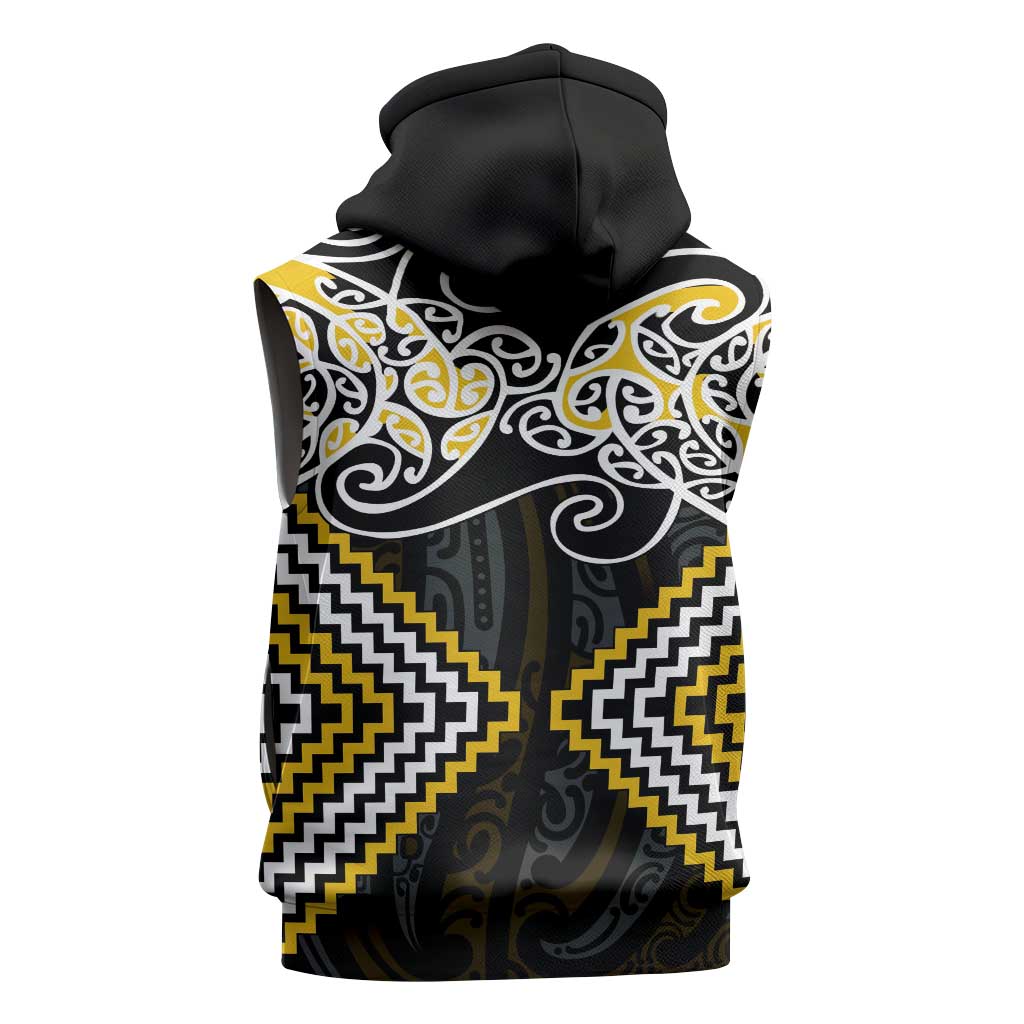 Gold Aotearoa Tukutuku Manawa Tapu Sleeveless Zip Hoodie Ta Moko Toi Maori LT9