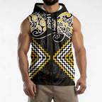 Gold Aotearoa Tukutuku Manawa Tapu Sleeveless Zip Hoodie Ta Moko Toi Maori LT9