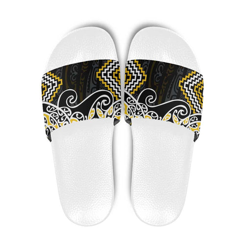 Gold Aotearoa Tukutuku Manawa Tapu Slide Sandals Ta Moko Toi Maori - Aussie Hoodie