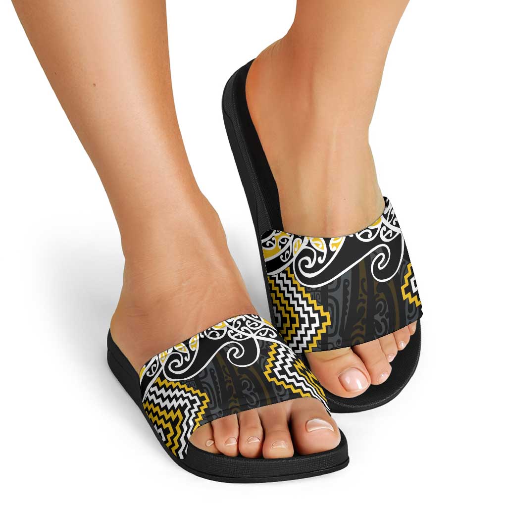 Gold Aotearoa Tukutuku Manawa Tapu Slide Sandals Ta Moko Toi Maori - Aussie Hoodie