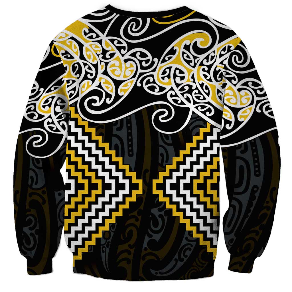 Gold Aotearoa Tukutuku Manawa Tapu Sweatshirt Ta Moko Toi Maori