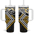 Gold Aotearoa Tukutuku Manawa Tapu Tumbler With Handle Ta Moko Toi Maori