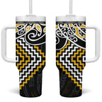 Gold Aotearoa Tukutuku Manawa Tapu Tumbler With Handle Ta Moko Toi Maori