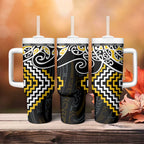 Gold Aotearoa Tukutuku Manawa Tapu Tumbler With Handle Ta Moko Toi Maori