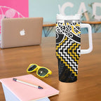 Gold Aotearoa Tukutuku Manawa Tapu Tumbler With Handle Ta Moko Toi Maori