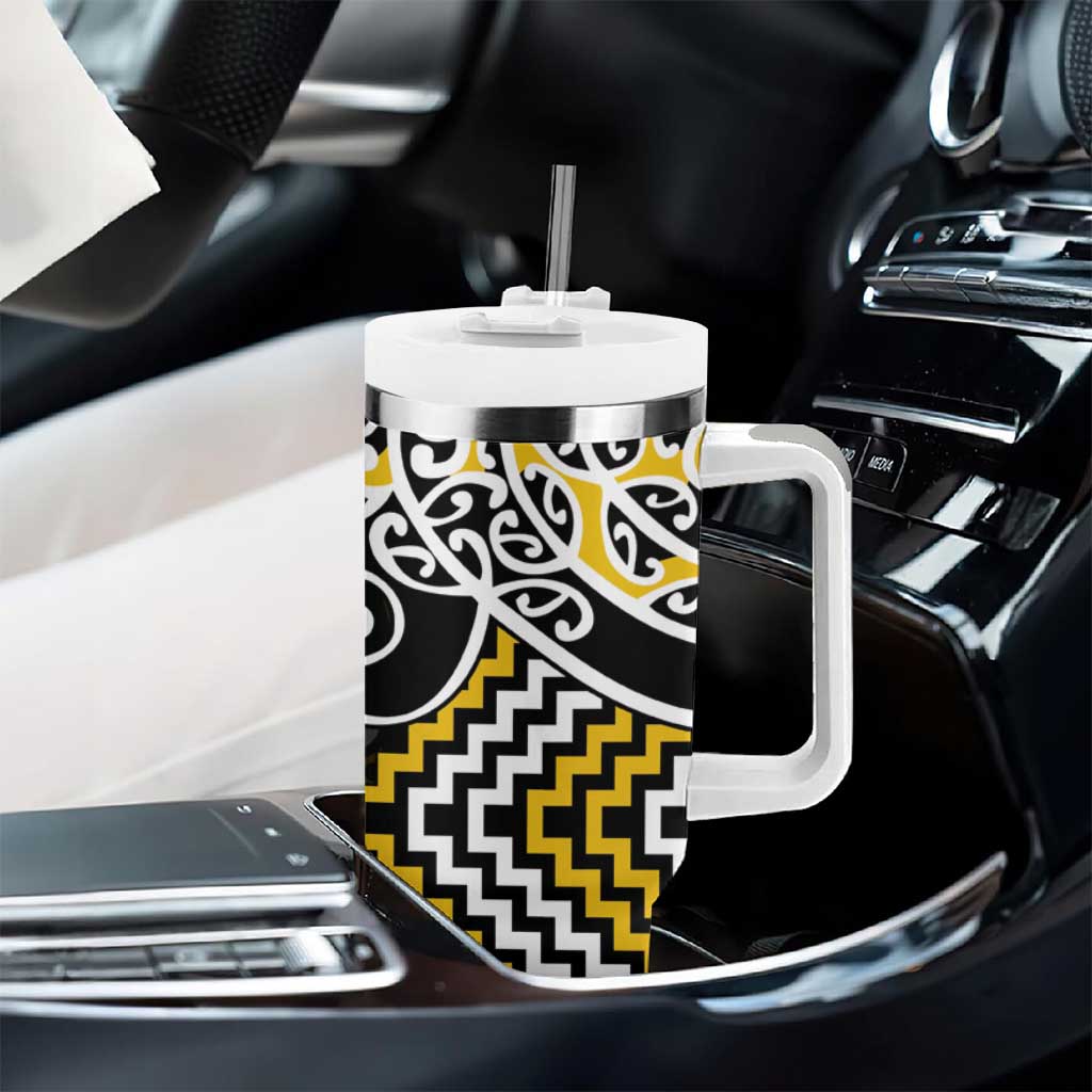 Gold Aotearoa Tukutuku Manawa Tapu Tumbler With Handle Ta Moko Toi Maori