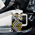 Gold Aotearoa Tukutuku Manawa Tapu Tumbler With Handle Ta Moko Toi Maori
