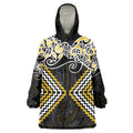 Gold Aotearoa Tukutuku Manawa Tapu Wearable Blanket Hoodie Ta Moko Toi Maori
