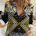 Gold Aotearoa Tukutuku Manawa Tapu Women Casual Shirt Ta Moko Toi Maori
