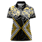 Gold Aotearoa Tukutuku Manawa Tapu Women Polo Shirt Ta Moko Toi Maori