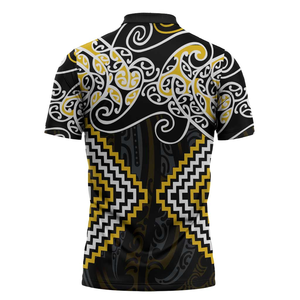 Gold Aotearoa Tukutuku Manawa Tapu Zipper Polo Shirt Ta Moko Toi Maori - Aussie Hoodie