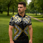 Gold Aotearoa Tukutuku Manawa Tapu Zipper Polo Shirt Ta Moko Toi Maori - Aussie Hoodie