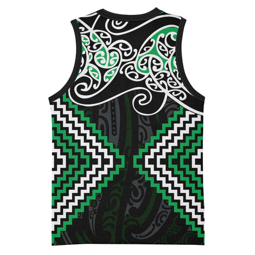 Green Aotearoa Tukutuku Manawa Tapu Basketball Jersey Ta Moko Toi Maori - Aussie Hoodie