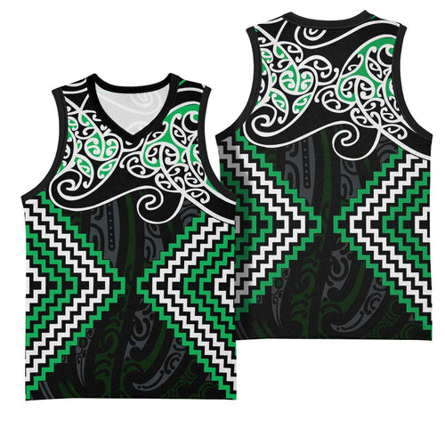 Green Aotearoa Tukutuku Manawa Tapu Basketball Jersey Ta Moko Toi Maori - Aussie Hoodie