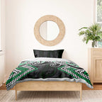 Green Aotearoa Tukutuku Manawa Tapu Bedding Set Ta Moko Toi Maori
