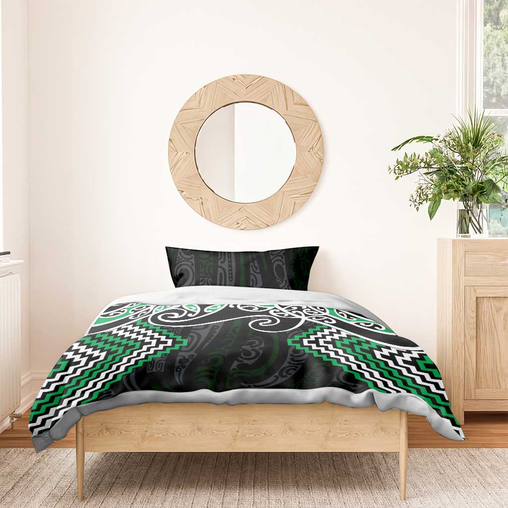 Green Aotearoa Tukutuku Manawa Tapu Bedding Set Ta Moko Toi Maori