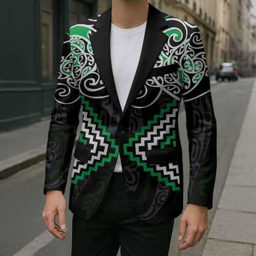 Green Aotearoa Tukutuku Manawa Tapu Blazer Ta Moko Toi Maori - Aussie Hoodie