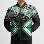 Green Aotearoa Tukutuku Manawa Tapu Bomber Puffer Jacket Ta Moko Toi Maori - Aussie Hoodie