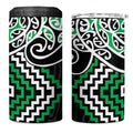 Green Aotearoa Tukutuku Manawa Tapu 4 in 1 Can Cooler Tumbler Ta Moko Toi Maori