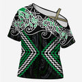 Green Aotearoa Tukutuku Manawa Tapu Cross Shoulder Shirt Ta Moko Toi Maori - Aussie Hoodie