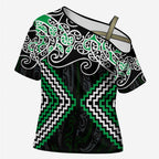Green Aotearoa Tukutuku Manawa Tapu Cross Shoulder Shirt Ta Moko Toi Maori - Aussie Hoodie