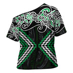 Green Aotearoa Tukutuku Manawa Tapu Cross Shoulder Shirt Ta Moko Toi Maori - Aussie Hoodie