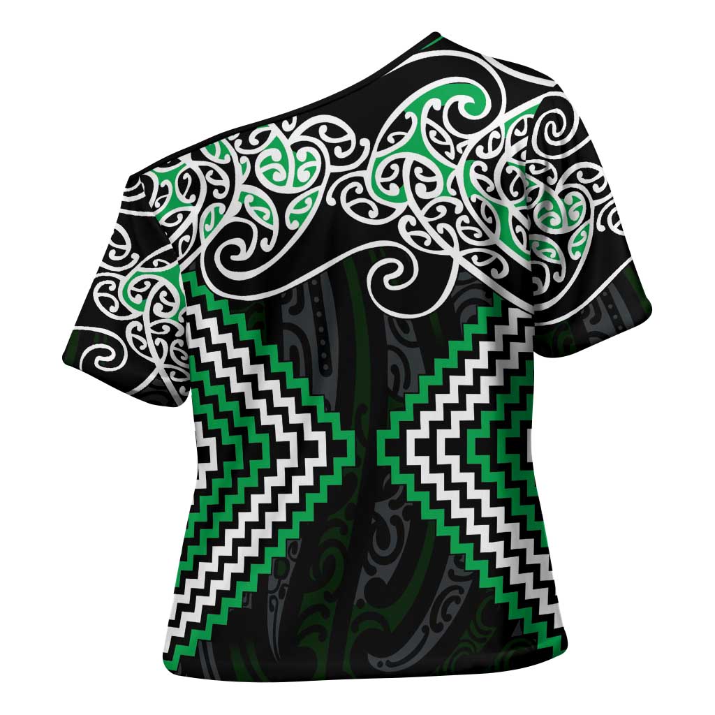 Green Aotearoa Tukutuku Manawa Tapu Cross Shoulder Shirt Ta Moko Toi Maori - Aussie Hoodie