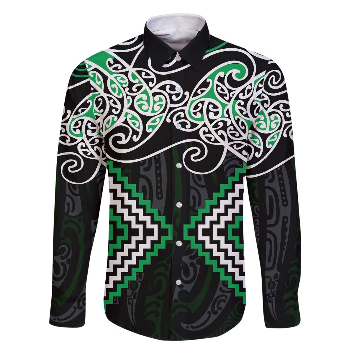Green Aotearoa Tukutuku Manawa Tapu Family Matching Off The Shoulder Long Sleeve Dress and Hawaiian Shirt Ta Moko Toi Maori