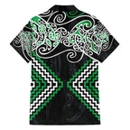 Green Aotearoa Tukutuku Manawa Tapu Family Matching Short Sleeve Bodycon Dress and Hawaiian Shirt Ta Moko Toi Maori