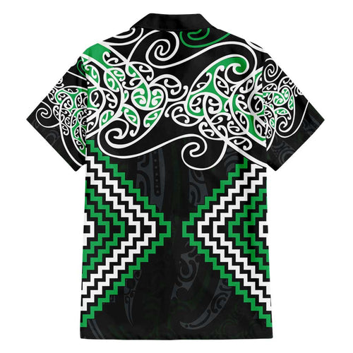 Green Aotearoa Tukutuku Manawa Tapu Family Matching Short Sleeve Bodycon Dress and Hawaiian Shirt Ta Moko Toi Maori