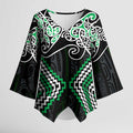 Green Aotearoa Tukutuku Manawa Tapu Kimono Sleeve Blouse Ta Moko Toi Maori - Aussie Hoodie
