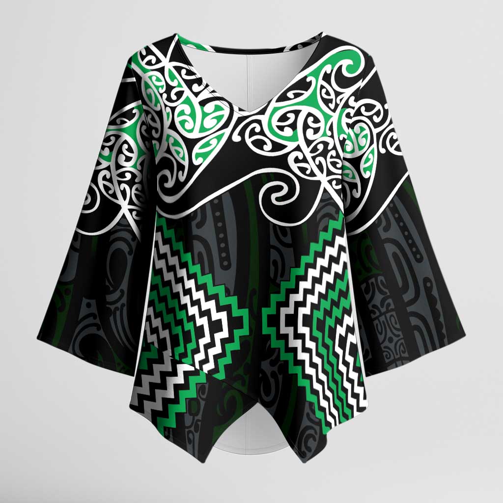 Green Aotearoa Tukutuku Manawa Tapu Kimono Sleeve Blouse Ta Moko Toi Maori - Aussie Hoodie