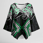 Green Aotearoa Tukutuku Manawa Tapu Kimono Sleeve Blouse Ta Moko Toi Maori - Aussie Hoodie