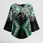 Green Aotearoa Tukutuku Manawa Tapu Kimono Sleeve Blouse Ta Moko Toi Maori - Aussie Hoodie
