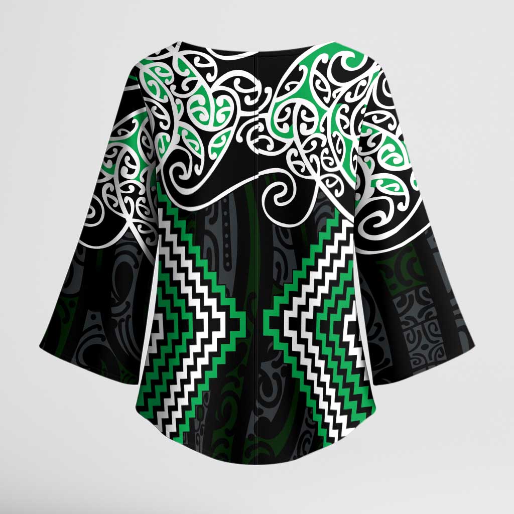 Green Aotearoa Tukutuku Manawa Tapu Kimono Sleeve Blouse Ta Moko Toi Maori - Aussie Hoodie