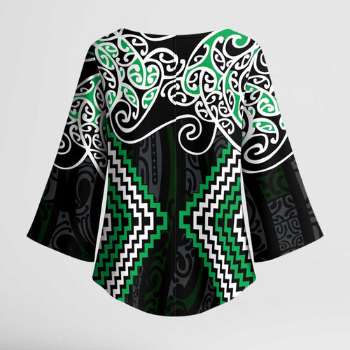 Green Aotearoa Tukutuku Manawa Tapu Kimono Sleeve Blouse Ta Moko Toi Maori - Aussie Hoodie