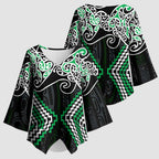 Green Aotearoa Tukutuku Manawa Tapu Kimono Sleeve Blouse Ta Moko Toi Maori - Aussie Hoodie