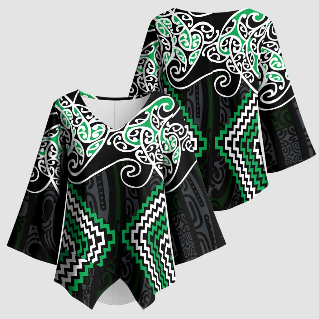 Green Aotearoa Tukutuku Manawa Tapu Kimono Sleeve Blouse Ta Moko Toi Maori - Aussie Hoodie